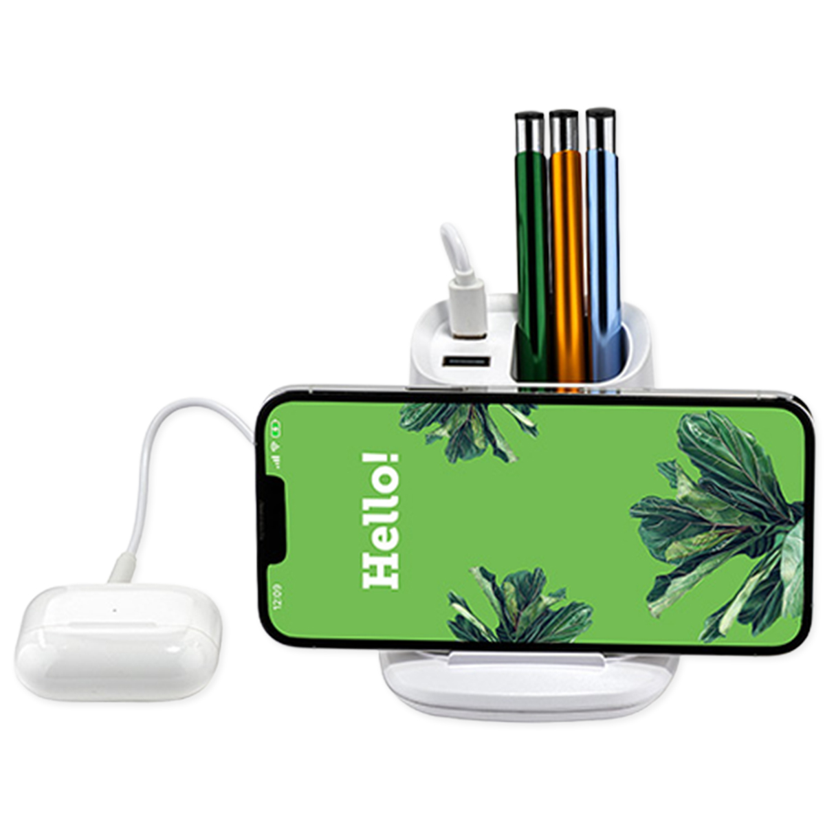 Wireless Charging Stand with Dual Ports & Pen Hold